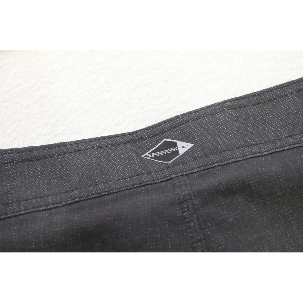 O'Neill Superfreak Board Shorts Men 40 Black Striped Stretch Surfing Excellent
